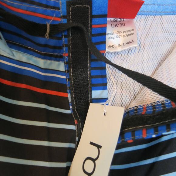 NONWE *NWT* Board Shorts/Swim Trunks Size 30 Blue Striped Lined Surf Beach - Picture 7 of 7